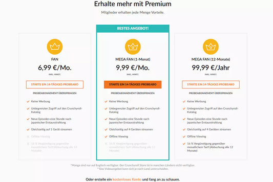 Crunchyroll Mega Fan Familienmitglied | 1 – 12 Monate